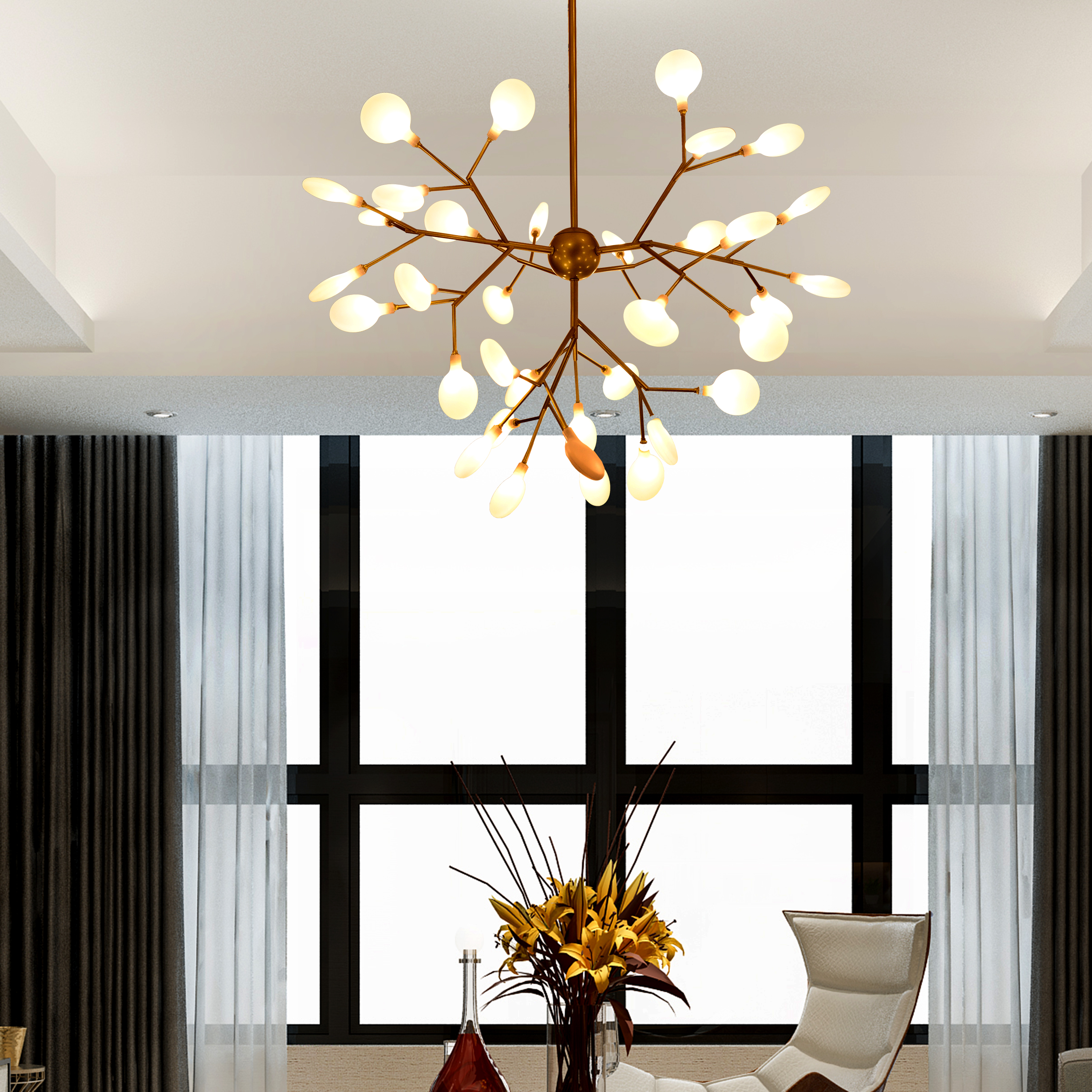 LED Modern Chandelier, Metal And Clear Glass LED Pendant Light (2101/36)